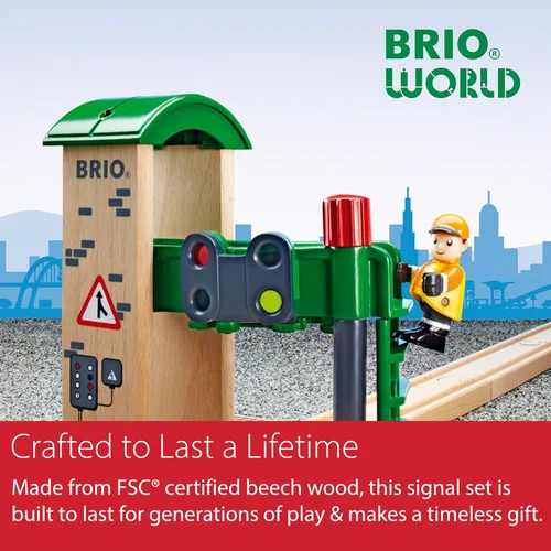 Miniatura 8 de BRIO World Signal Station - Juego de 2 piezas de pista de tren de madera con luz roja interactiva y figura - Certificado FSC - Compatible con todos