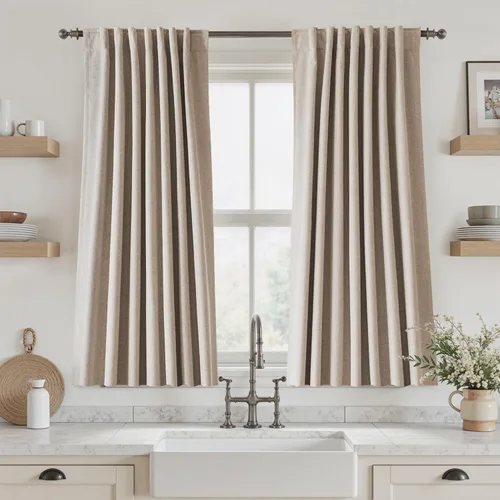 Miniatura 75 de UHITECH Cortinas cortas de lino de 24 pulgadas de largo para ventanas pequeñas de granja, cortinas opacas modernas para sala de estar, pestañas