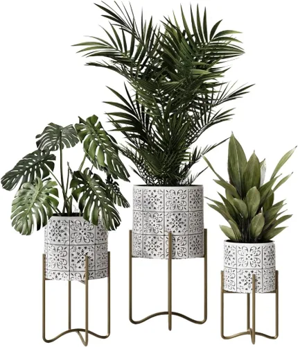 Miniatura 11 de EverNest Tristan - Maceta neutra de diseño bohemio blanco y negro con soporte Ambrose, macetas SelectBase para plantas