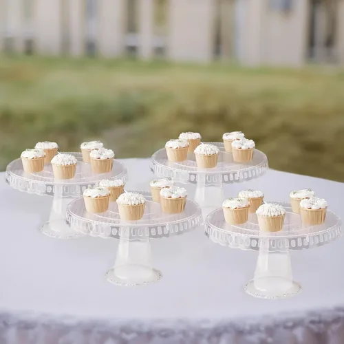 Miniatura 10 de Efavormart - Paquete de 2 elevadores de plástico transparente de 12 pulgadas con borde dorado para cupcakes y postres, soporte desechable para tartas
