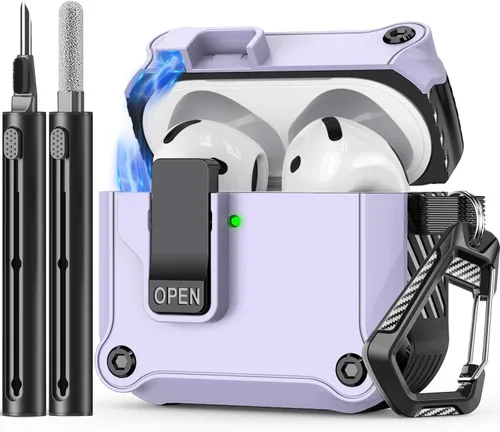 Inesore Funda compatible con AirPods de 4ª generación, con kit de limpieza, interruptor automático seguro para la nueva funda de carga Airpods 4