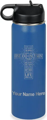 Miniatura 27 de LaserGram Botella de agua personalizada, versículo bíblico John 3-16, acero inoxidable de doble pared aislada al vacío con popote superior, regalo