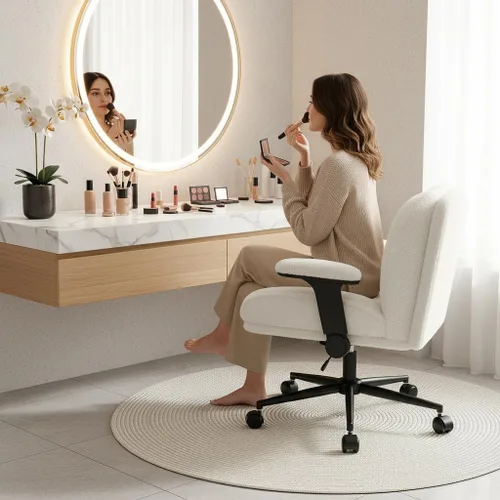Miniatura 4 de DurayLoly Silla cruzada con ruedas, asiento de 28 pulgadas de ancho, brazos abatibles, forro polar grueso, altura ajustable, silla de patas cruzadas