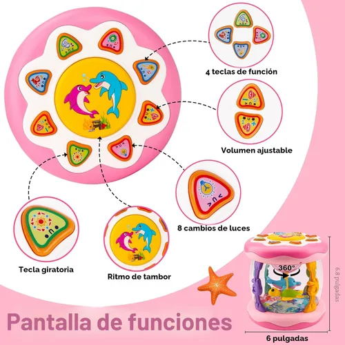 Miniatura 2 de Juguetes para bebé niña de 0 a 6 meses, proyector musical giratorio con luz boca abajo, juguete para bebés de 0-3 4 5 6 7 8 9 meses, acuario, Rosa