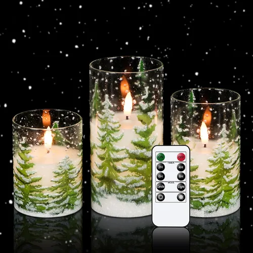 Miniatura 8 de Eldnacele Vela de cristal sin llama de Papá Noel con temporizador remoto, funciona con pilas, velas LED parpadeantes, paquete de 3 velas de Navidad