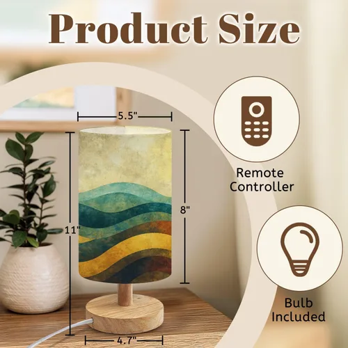 Miniatura 2 de Bedside Table Lamp Creative Minimalist Hand Illustrations Mid Century Modern Abstract Sun Dimmable Desk Lamp with Flaxen Fabric Shade Wood Base
