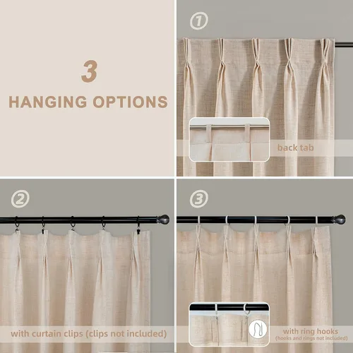 Miniatura 6 de DriftAway Cortinas plisadas de lino semitransparentes con textura de casa de campo sólidas y rústicas modernas para sala de estar y dormitorio, 2