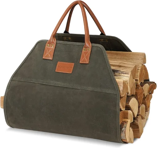 Miniatura 9 de G GOOD GAIN Portador de leña de lona encerada con asas, portador de madera para leña, bolsa de almacenamiento de leña resistente de 39x18 pulgadas