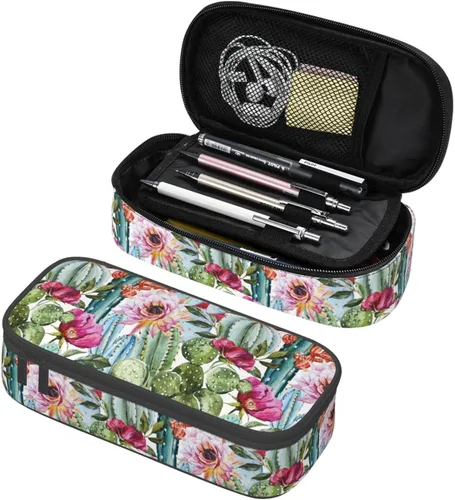 Miniatura 19 de Estuche para lápices con lunares rosados de fresa de gran capacidad, bolsa de papelería con cremallera, soporte portátil para bolígrafos