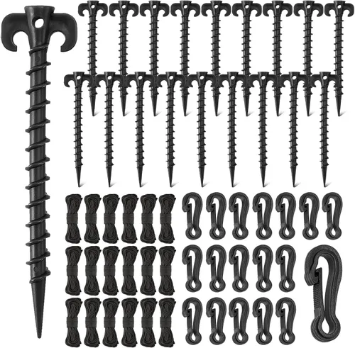 Miniatura 9 de AUGSUN Juego de 27 estacas inflables de plástico, incluye estacas de tienda, cuerdas de correas y ganchos, estacas de jardín resistentes para Negro