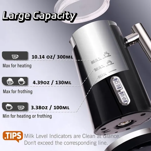 Miniatura 4 de Espumador de leche Huogary, vaporizador eléctrico 4 en 1, espumador automático de leche caliente y fría, calentador de leche para café, café