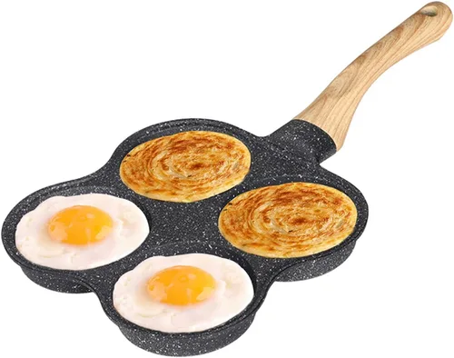 Sartén para tortillas, sartén antiadherente para huevos, sartén antiadherente para panqueques de desayuno con 4 agujeros para hamburguesas de huevo