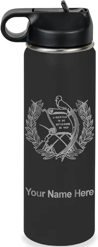 Miniatura 38 de LaserGram Botella de agua personalizada, bandera de Guatemala, acero inoxidable de doble pared aislada al vacío con popote superior, regalo grabado