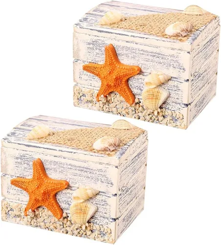 Milisten Caja de joyería náutica 2 uds., caja de madera para baratijas, mar, playa, boda, fiesta, recuerdo para decoración del hogar
