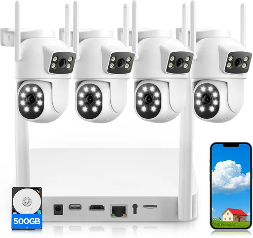 Sistema de cámara de seguridad para el hogar de doble lente de 4 MP inalámbrico, cámaras de seguridad inalámbricas para exteriores 24/7, seguimiento