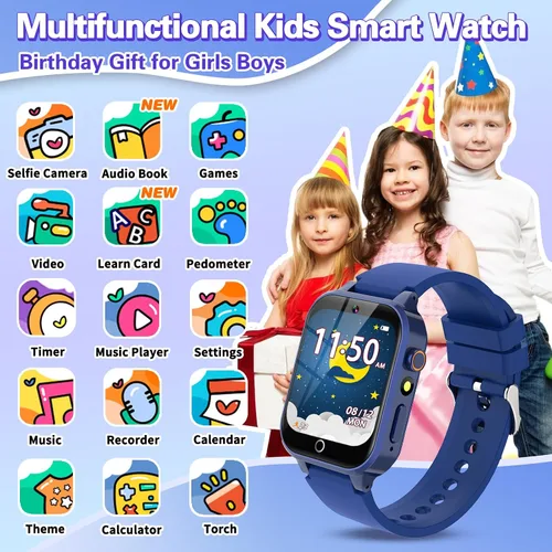 Miniatura 2 de Vakzovy Reloj inteligente para niños con 26 juegos de rompecabezas, cámara HD, reproductor de MP3, audiolibros, video, podómetro, seguimiento