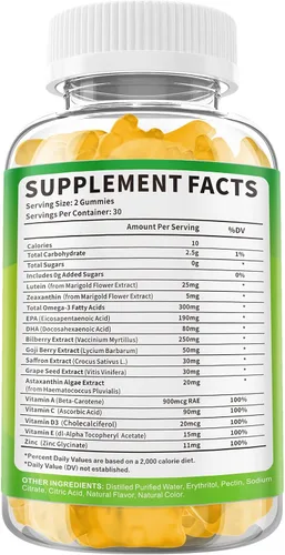 Miniatura 3 de Gomitas de luteína de 25 mg, suplementos de luteína y zeaxantina, vitaminas oculares, gomitas para apoyar la protección de la luz azul, la visión