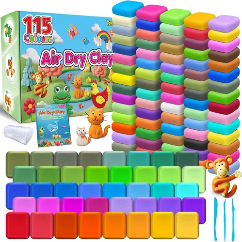 YOPINSAND Arcilla de Secado al Aire 115 Colores, Arcilla para Modelar para Niños, Juguetes Mágicos de Moldeado DIY con Herramientas, Regalo para