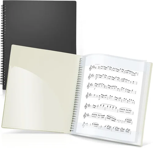 Miniatura 10 de CRANBURY Carpeta de partituras de 9 x 12 pulgadas, soporte de música de doble uso (negro), almacena páginas dentro de 24 fundas protectoras o anota