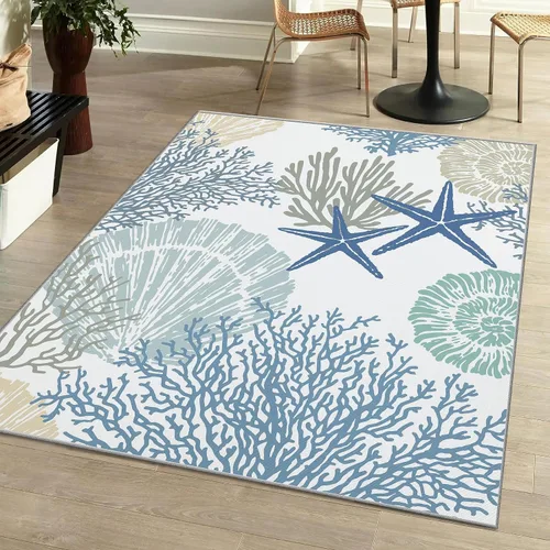 Miniatura 24 de Tritard Alfombra de pasillo costera de 2 x 6 pies, alfombra náutica para pasillo de cocina, con temática de playa, antideslizante, lavable a C1