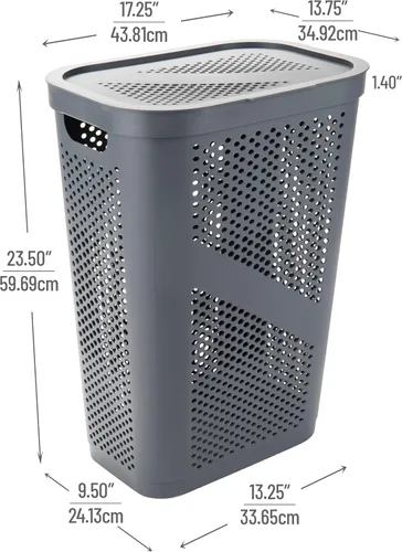 Miniatura 3 de Mind Reader - Canasta de lavandería delgada con tapa, cesta de ropa de 60L, plástico ventilado, color gris