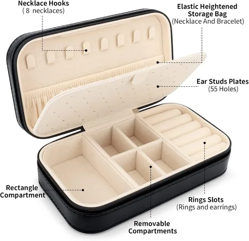 Miniatura 2 de DesignSter Joyero de viaje, estuche de joyería portátil de piel sintética, cajas de joyería pequeñas para regalos, organizador de joyas de viaje