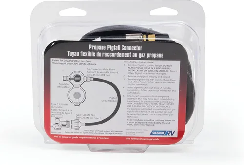 Miniatura 6 de Conector de manguera de propano con cable de espiral de 36 pulgadas de Camco, conecta cilindro de propano a un regulador de propano para caravana