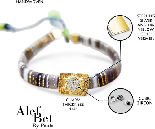 Miniatura 15 de Alef Bet by Paula Macrame Friendship Bracelet in Shades of Blue with Gold-plated Jewish Star of David Charm