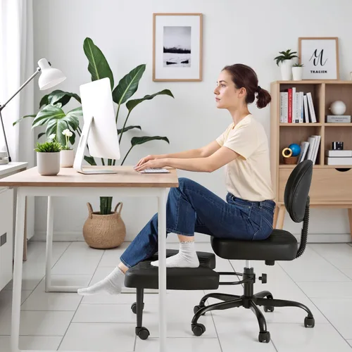 Miniatura 6 de Homall - Silla de oficina de escritorio ergonómica con patas cruzadas y ruedas, giro de 360° y altura ajustable para meditación y TDAH, silla