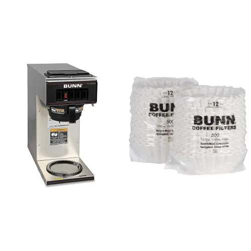 BUNN VP17-1SS Pourover - Cafetera con 1 calentador, filtros de café comercial de acero inoxidable para 12 tazas, 1000 unidades