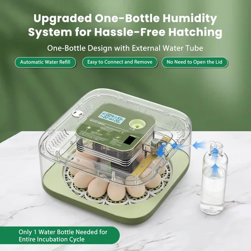 Miniatura 3 de Incubadora de 12 huevos con pantalla de humedad y vela integrada, girador automático, control de temperatura y humedad, recarga automática de agua