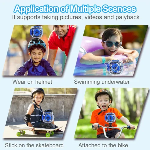 Miniatura 4 de PROGRACE Cámara impermeable para niños, regalos de cumpleaños de Navidad para niñas de 3 a 12 años, cámaras digitales 1080P, juguetes de piscina