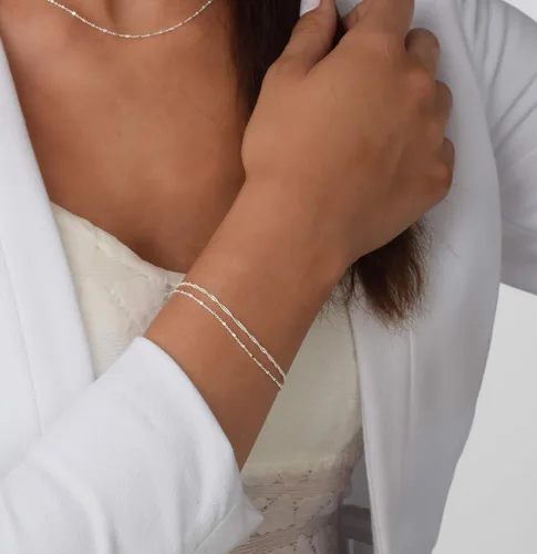 Miniatura 3 de Pulsera de doble cadena Annika Bella, cadena de mano de 6.5-7.5 pulgadas, pulseras de cadena de plata de ley 925, joyería minimalista para mujer
