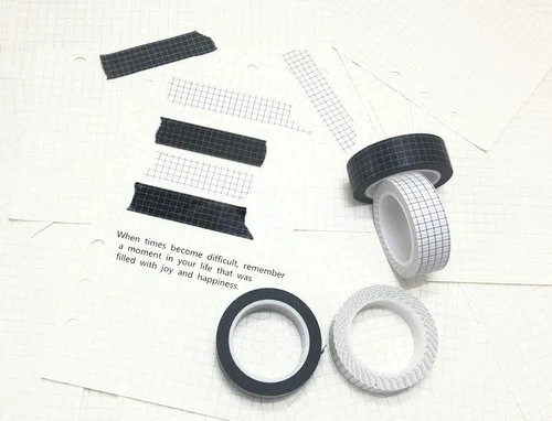 Miniatura 5 de Juego de 10 rollos de cinta Washi de rejilla negra de 33 pies y 3/5 pulgadas de ancho, cintas adhesivas para manualidades, planificadores de álbumes