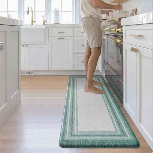 Miniatura 63 de KIMODE - Juego de 2 tapetes de cocina bohemios, antifatiga, antideslizantes, impermeables, ergonómicos, acolchados, cómodos, para lavandería, Caqui