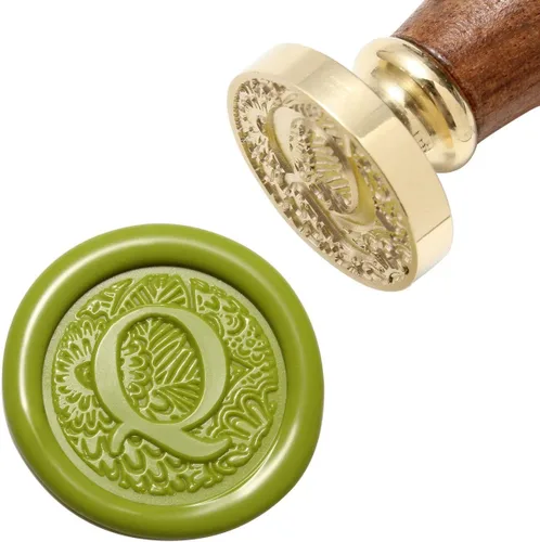 Miniatura 8 de Yoption - Sello de cera con letra A, cabeza de latón, alfabeto botánico, sello de sellado inicial con mango de madera