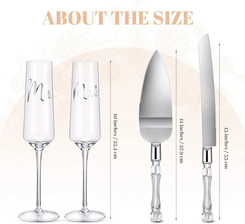 Miniatura 3 de Boao Juego de 4 Copas de Brindis de Boda y Servidor de Pastel, Suministros para Recepción de Boda, Copas de Champán, Cuchillo para Pastel, Servidor