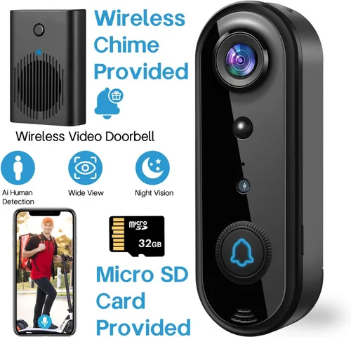 Miniatura 2 de Timbre de video inalámbrico HD con timbre, detección humana inteligente, alerta en tiempo real, visión nocturna FHD, audio bidireccional, IP65 2 K.