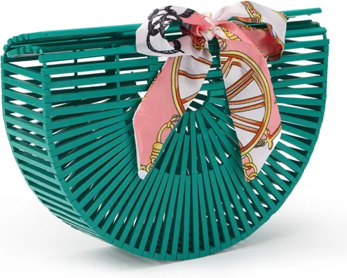Miniatura 2 de Bolsas de bambú vintage para mujer, hechas a mano, bolsas de paja de verano, playa, bolsos de cesta