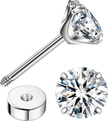 Miniatura 12 de Enticera G23 Aretes de Titanio 5A+Circonita Cúbica Aretes de Botón con Parte Trasera Plana Aretes Hipoalergénicos de Oro 14K Aretes 2-5MM