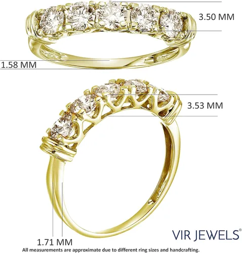 Miniatura 5 de Vir Jewels Anillo de compromiso con diamantes de 1 cttw certificado SI2-I1 de 5 piedras de oro amarillo de 14 quilates