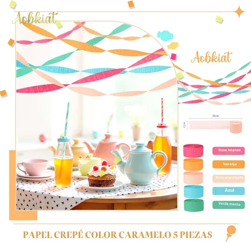 Miniatura 8 de AOBKIAT 5 rollos de papel crepé de serpentinas de arco iris, decoraciones de fiesta de Candyland para Navidad, cumpleaños, boda, despedida