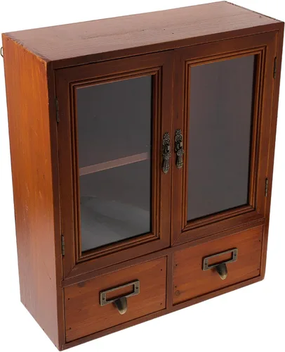 Miniatura 3 de Holibanna Armario de pared de madera vintage con puertas dobles, caja de almacenamiento pequeña multifuncional para cocina y hogar, organizador
