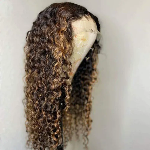Miniatura 3 de Pelucas de cabello humano rizado de color rubio degradado 1B/27 de densidad del 180% para mujeres negras, pelucas de encaje de cabello humano HD