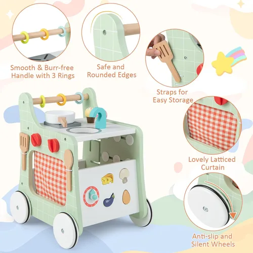 Miniatura 7 de HONEY JOY Andador de empuje para bebés, centro de actividades de madera 6 en 1 con clasificador de formas, desarrolla habilidades motoras