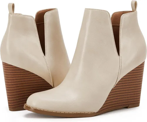 Miniatura 5 de PiePieBuy Botines clásicos de punta puntiaguda para mujer, botas de tacón grueso