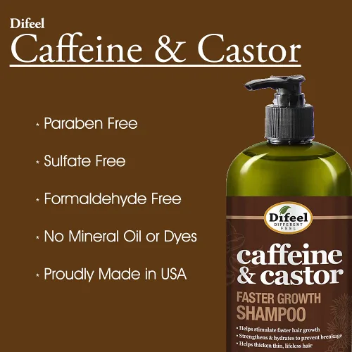 Miniatura 9 de Difeel Champú y acondicionador de 2 piezas de cafeína y ricino para un crecimiento más rápido del cabello, 33.8 onzas, juego de champú