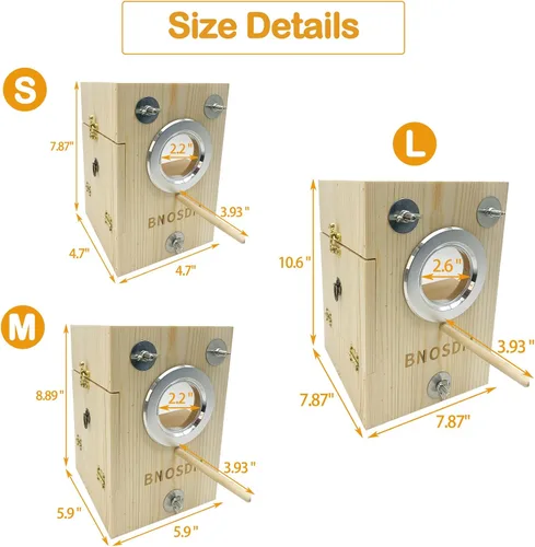 Miniatura 8 de BNOSDM Caja de nido de periquitos Caja transparente de cría de aves Cajas nido de madera natural jaula para pájaros (S)