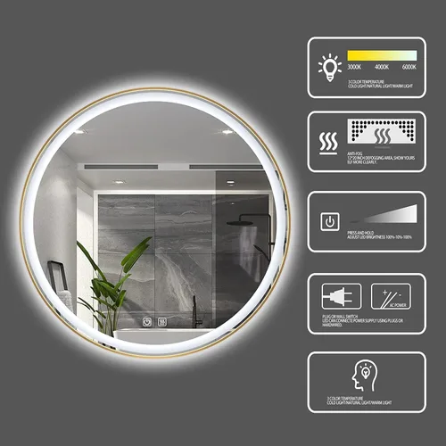 Miniatura 5 de SNUGACE Espejo de baño con iluminación LED, marco de metal negro, espejo de tocador de baño con 3 colores y antiniebla, 30 pulgadas (SVM-RLB30)