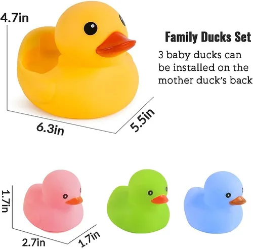 Miniatura 7 de Juguetes de pato de baño, 4 piezas, flotador y chirriante de goma para bebés y niños pequeños, juguete de bañera y ducha (colorido)